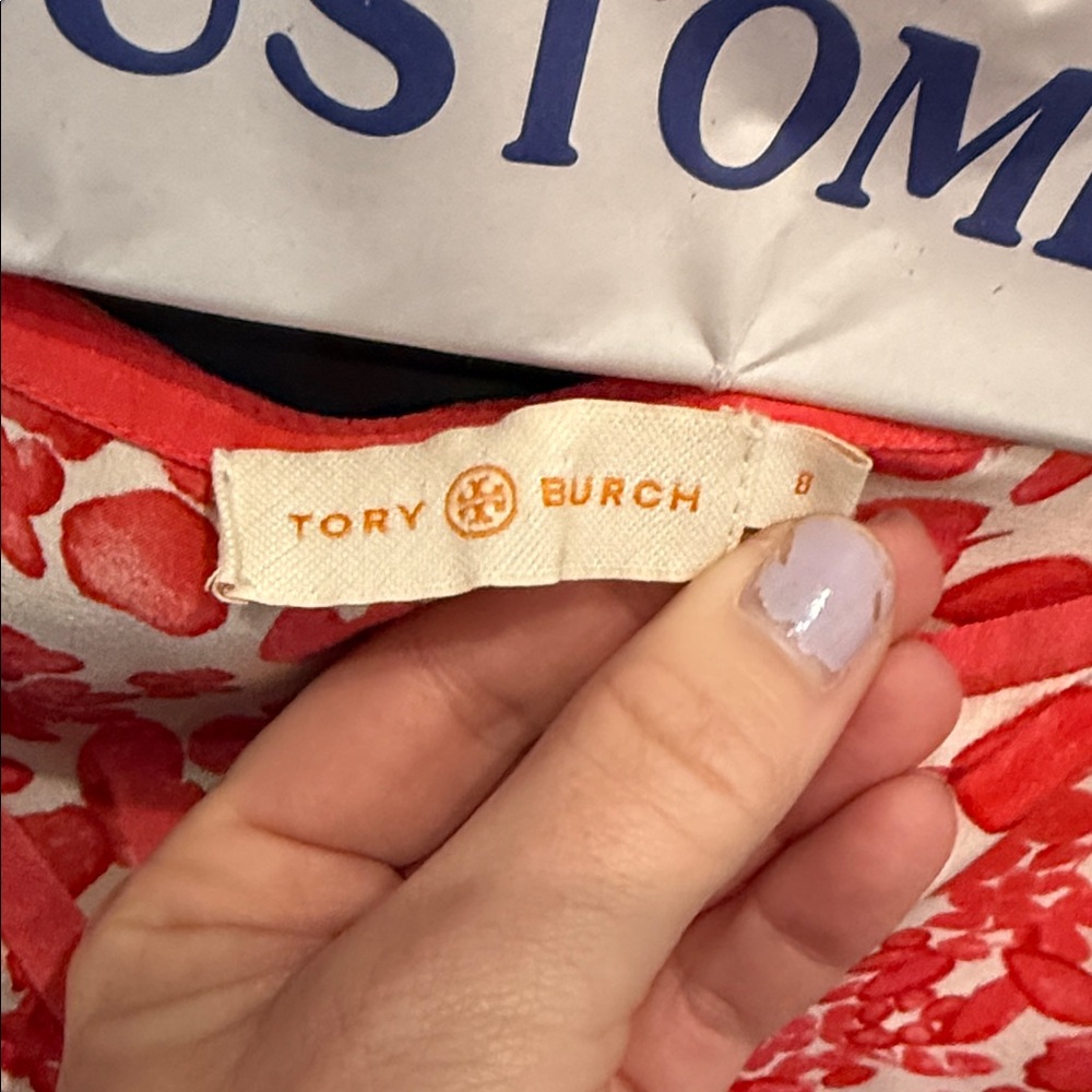 Tory Burch Vibrant Red Patterned Blouse - Picture 2 of 5